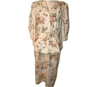 Christina Grant Dress Womens Size 14 Vintage Cotton Peach Sage Floral Pullover